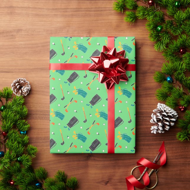 Papel De Presente Tacos de Golfe Bolas Sacos Padrão de Esportes (Presente de Natal)