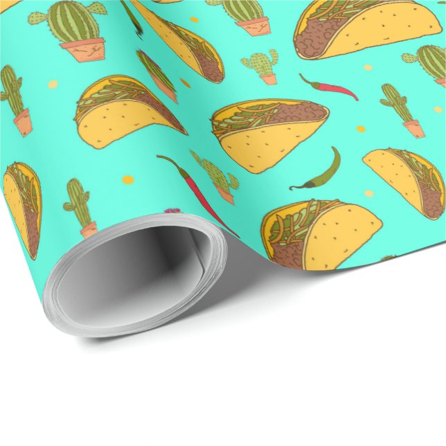 Papel De Presente Tacos desagradáveis e Padrão de Comida mexicana ch (Ponta do rolo)