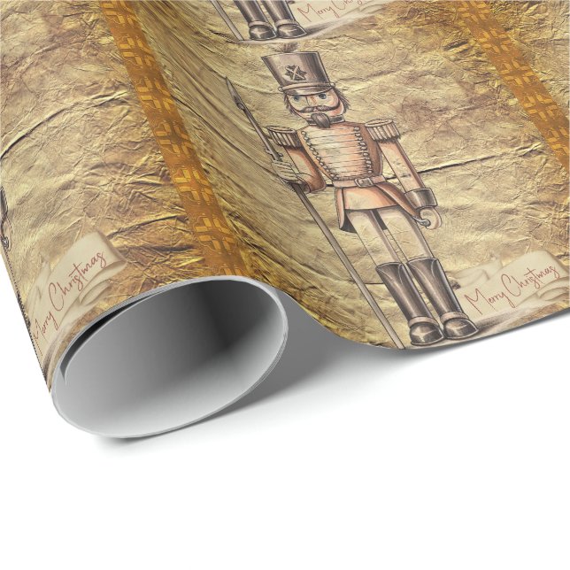Papel De Presente Tan Bronze Art Rustic Nutcracker (Ponta do rolo)