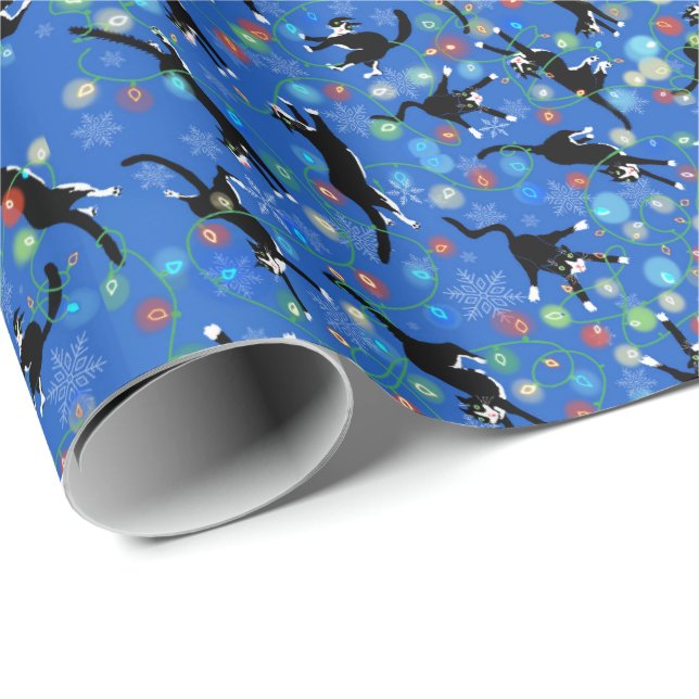 Papel De Presente Tangas de Gato Engraçadas em Luzes de Natal (Ponta do rolo)