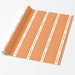 Papel De Presente Tangerine Safari Stripe com texto personalizado