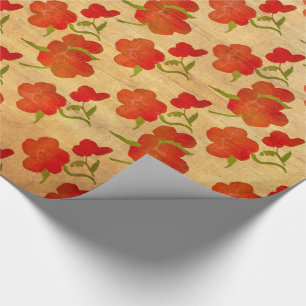 Papel De Presente Tango Red Peonies no Dourado Silk v2