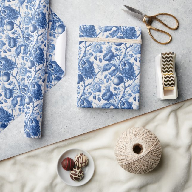 Papel De Presente Tapeçaria Botânica Azul Serena (Artesanato)