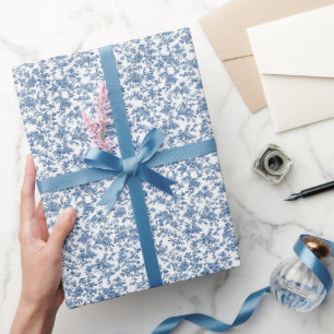 Papel De Presente Tapeçaria Floral Azul