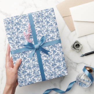 Papel De Presente Tapeçaria Floral Azul