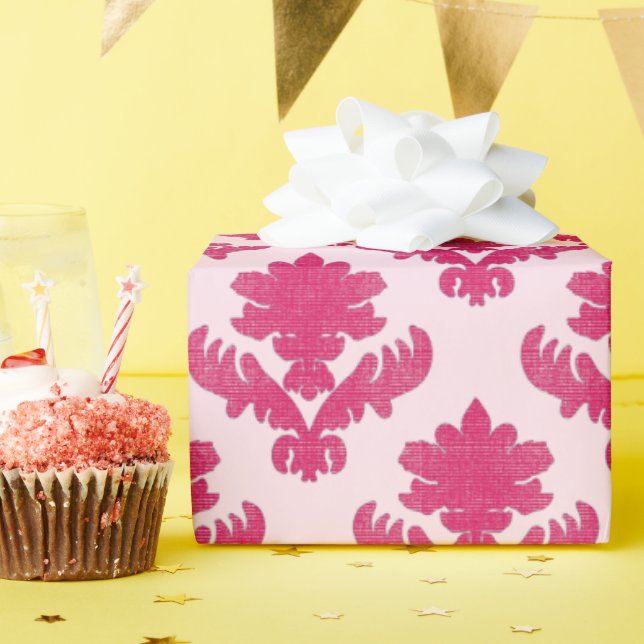 Papel De Presente Tapeçaria Francesa Magenta e Rosa Suave (Festa de aniversário)