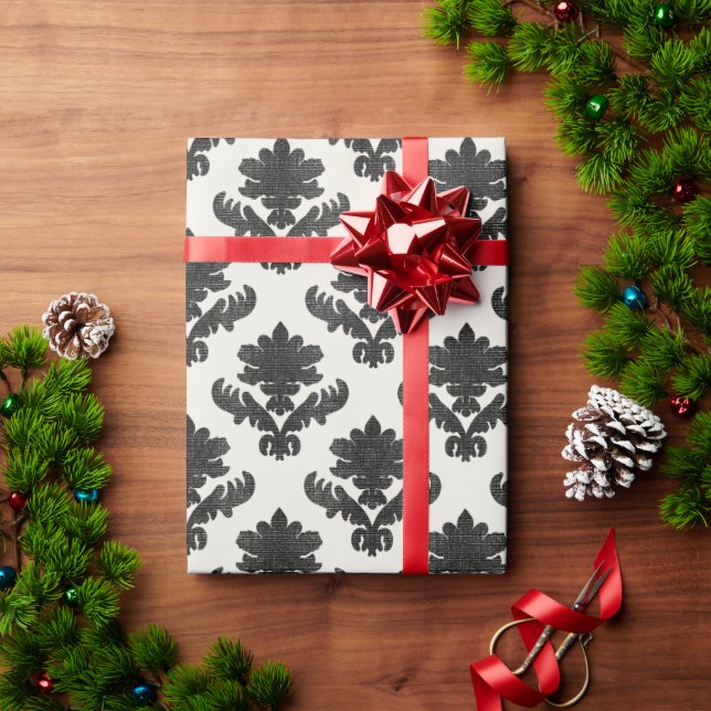 Papel De Presente Tapeçaria Francesa Preto e Branco (Presente de Natal)