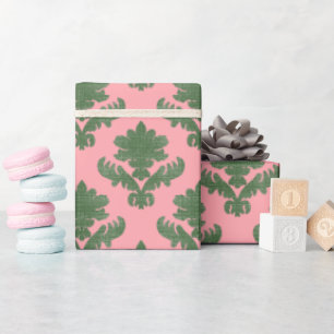 Papel De Presente Tapeçaria Francesa Verde e Rosa