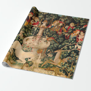 Papel De Presente Tapeçarias de Unicórnio Medieval Impressas: Met Cl