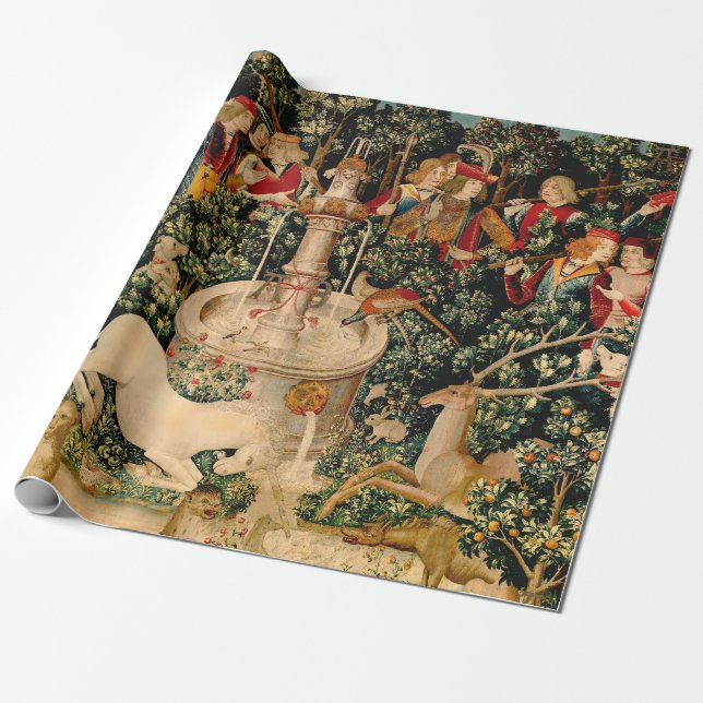 Papel De Presente Tapeçarias de Unicórnio Medieval Impressas: Met Cl (Desenrolado)