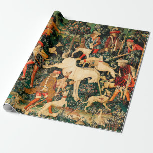 Papel De Presente Tapeçarias do Unicórnio Medieval Clássico Defende