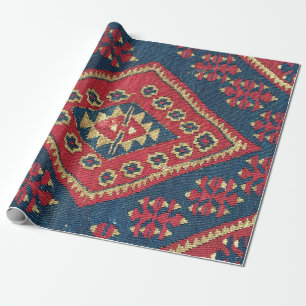 Papel De Presente Tapete Kilim Turco Antigo Vermelho Azul