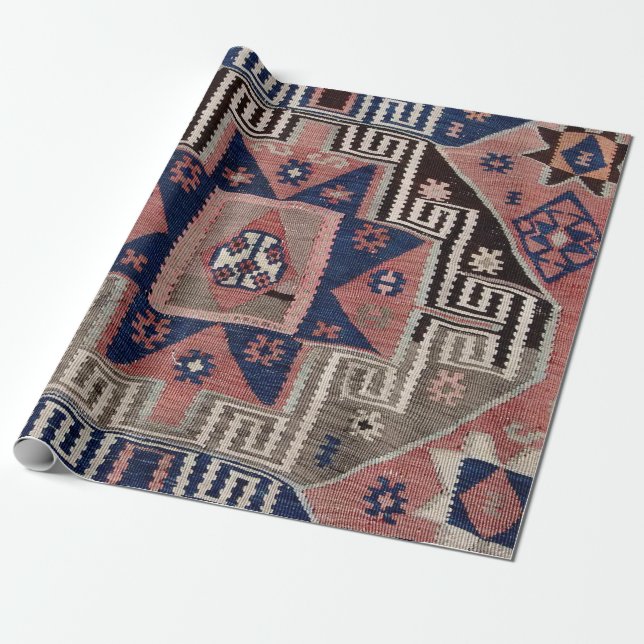Papel De Presente Tapete Kilim Vermelho Antigo Oriental (Desenrolado)