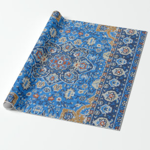 Papel De Presente Tapete persa turco azul oriental antigo