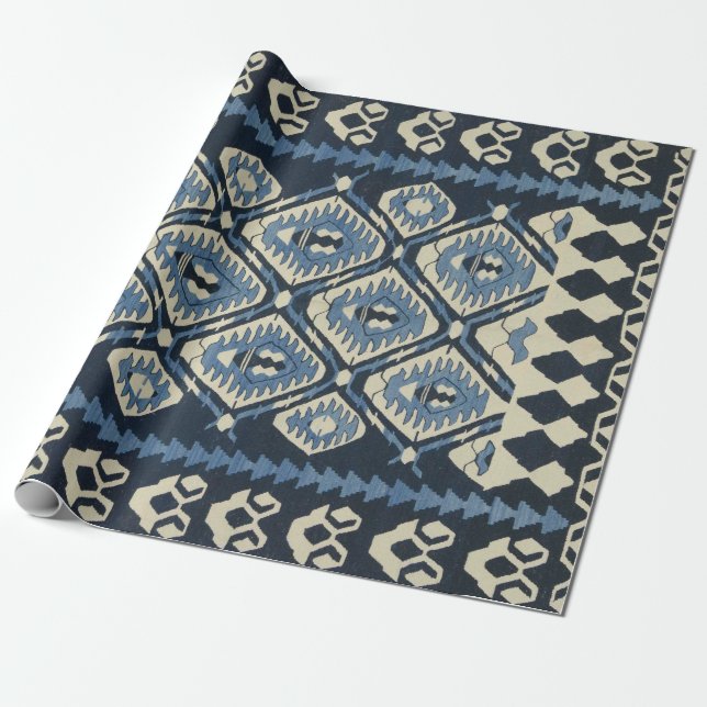 Papel De Presente Tapete Persa Turco Oriental Azul (Desenrolado)