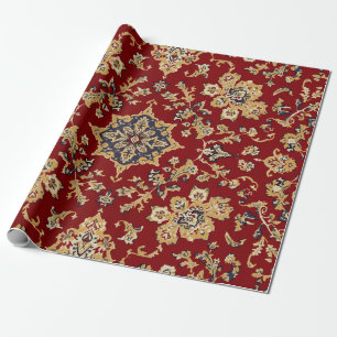 Papel De Presente Tapete Persa Vermelho Dourado Vintage Kashan 