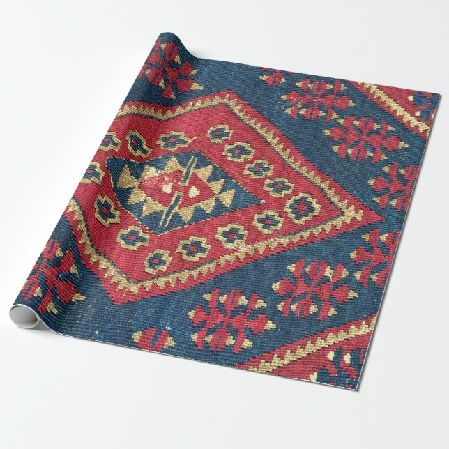 Papel De Presente Tapete turco Kilim - Anorro Vermelho Antigo (Desenrolado)