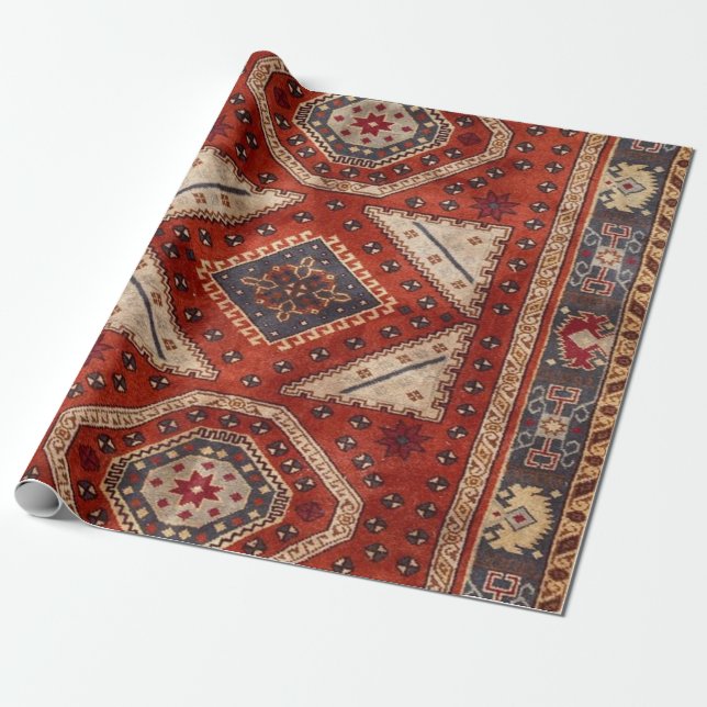 Papel De Presente Tapete Vermelho Turco Persa Oriental (Desenrolado)