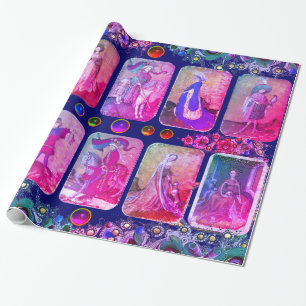 Papel De Presente Tarots Anticos,Cartões-De-Corte Alemão,Floral Azul