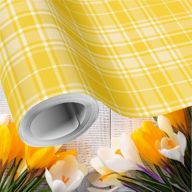 Papel De Presente Tartan - Amarelo escuro a amarelo pastel (Tartan - Dark Yellow to Pastel Yellow Wrapping Paper by Leapfroglisics Shop)
