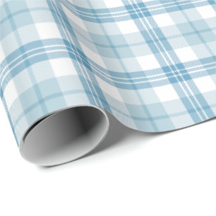 Papel De Presente Tartan Branco e Azul Pastel Clássico