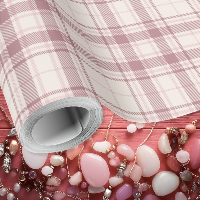 Papel De Presente Tartan - Cimento do Boho Branco com Rosa Claro a R (Tartan - Boho Cement White with Light to Dark Pink Wrapping Paper by Leapfroglisics Shop)