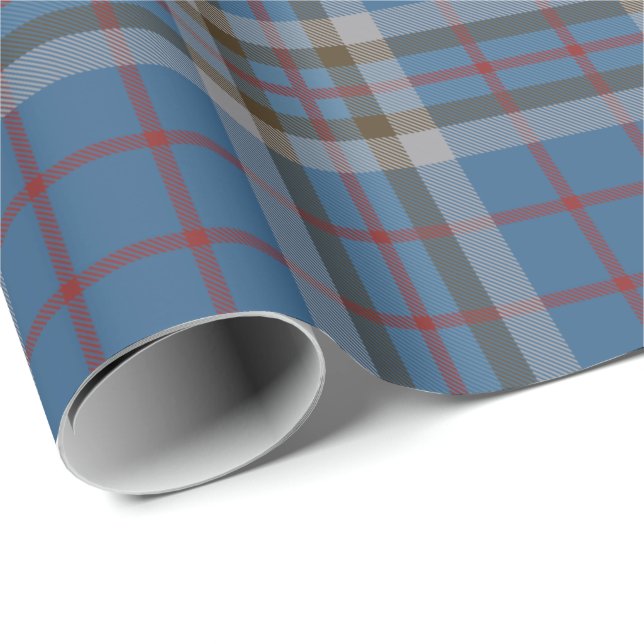Papel De Presente Tartan Clan Thompson Xadrez Blue Cinza Check (Ponta do rolo)