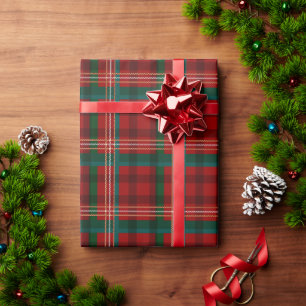 Papel De Presente Tartan de chá vermelho-xadrez de Natal tradicional