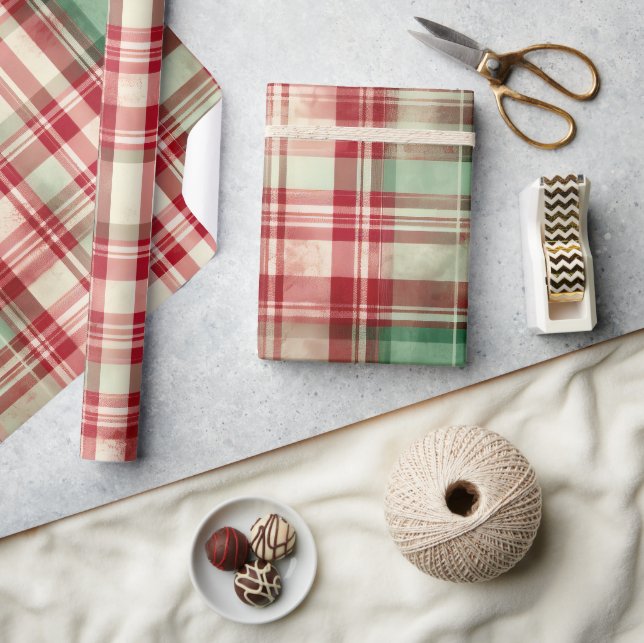 Papel De Presente Tartan de Natal com Dor de chique (Artesanato)