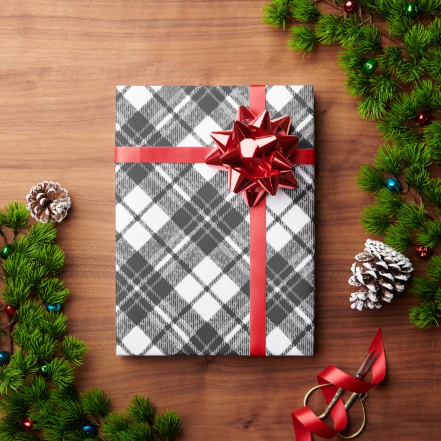 Papel De Presente Tartan festas de Natal preto (Presente de Natal)