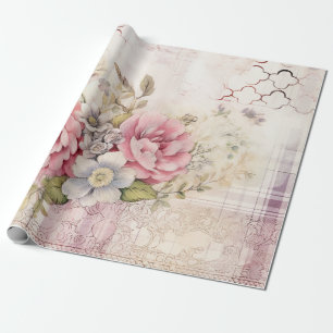 Papel De Presente Tartan Floral de Natal com Dor de chique