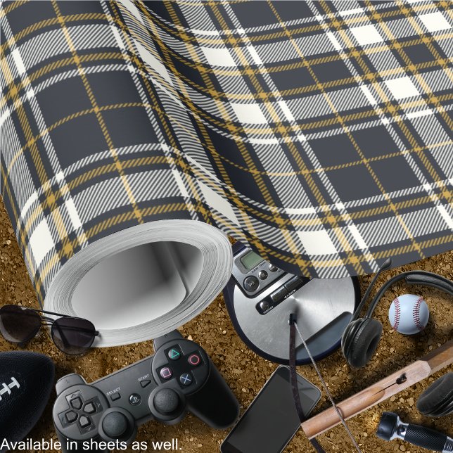 Papel De Presente Tartan - Grafite Costa do Marfim e Mostarda Dourad (Tartan - Graphite Ivory and Mustard Gold Wrapping Paper-men-by Leapfroglisics Shop)