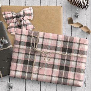 Papel De Presente Tartan Pattern10 Rosa e Cinza ID210