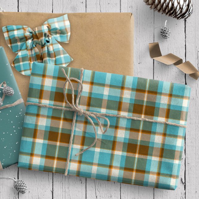 Papel De Presente Tartan Pattern5 Turquoise e Dourado ID210 (Criador carregado)