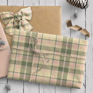 Papel De Presente Tartan Pattern8 Soft Sage e Rosa Pink ID210