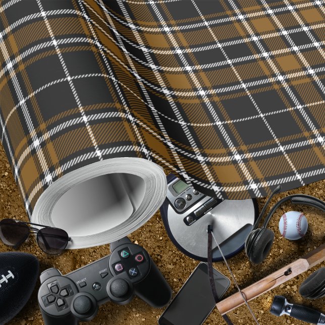Papel De Presente Tartan - Preto Mel Profundo Branco Escuro-Desmarro (Tartan - Black-Deep Honey Brown-Off White Wrapping Paper by Leapfroglisics Shop)