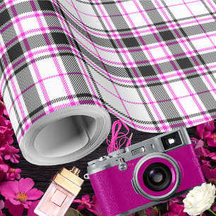 Papel De Presente Tartan - Rosa Branco-Preto-Quente