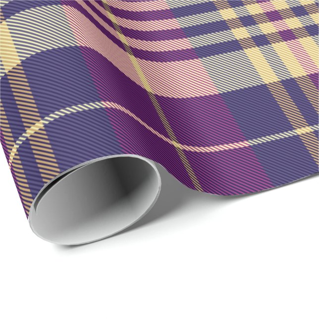 Papel De Presente Tartan roxo, Dourado e azul (Ponta do rolo)