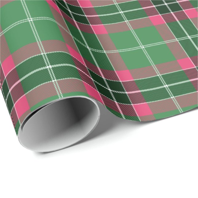 Papel De Presente Tartan verde e rosa (Ponta do rolo)