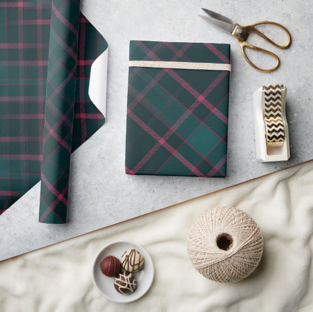 Papel De Presente Tartan Verde e Rosa | Natal Xadrez Moderno (Artesanato)
