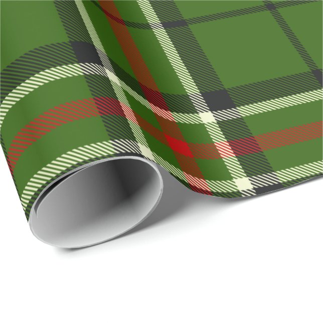 Papel De Presente Tartan Verde, Preto, Vermelho e Branco (Ponta do rolo)