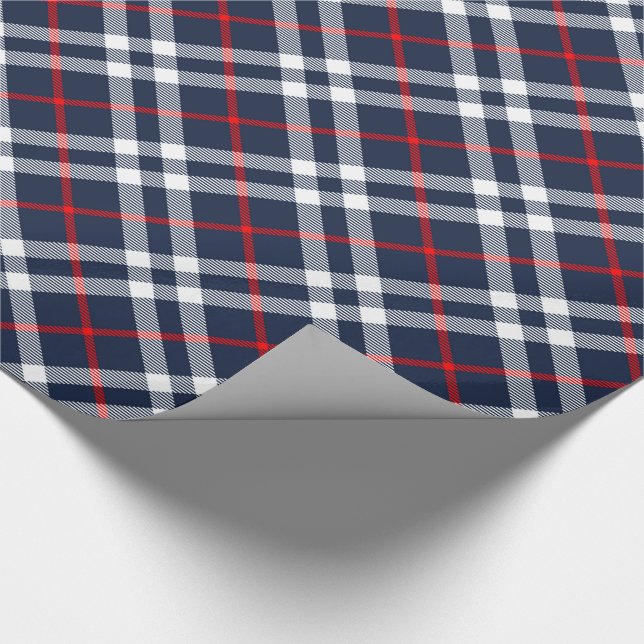 Papel De Presente Tartan Vermelho Branco e Azul (Ponta)