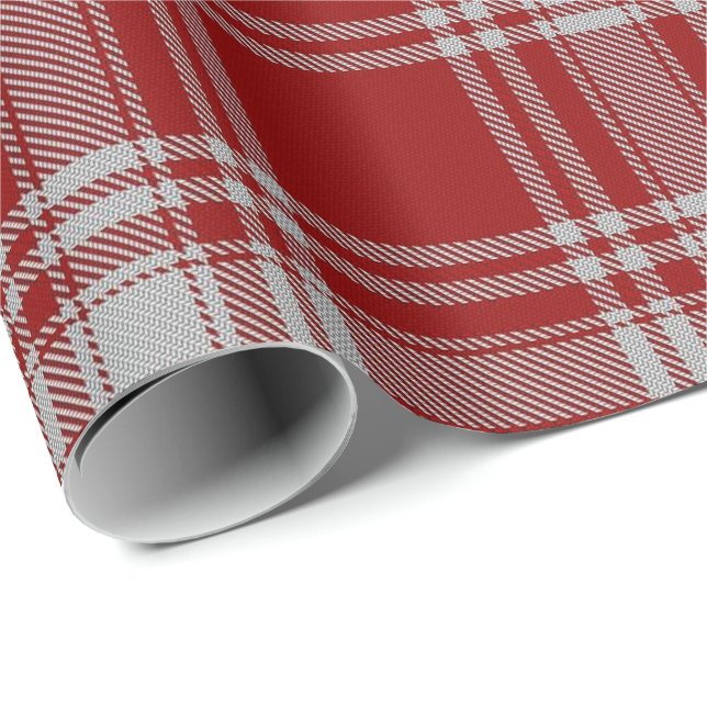 Papel De Presente Tartan vermelho de Menzies do clã & branco escocês (Ponta do rolo)