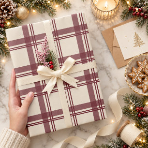 Papel De Presente Tartan Xadrez Natal Creme Borgonha