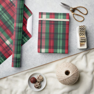 Papel De Presente Tartan Xadrez Vermelho Tradicional Vermelho Verde