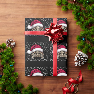 Papel De Presente Tartaruga de Natal Chapéu do Papai Noel Flocos de