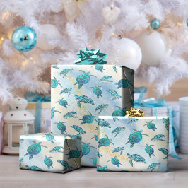 Papel De Presente Tartaruga de Natal de Praia Tropical