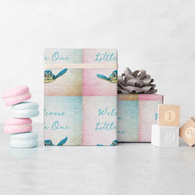 Papel De Presente Tartaruga do Mar Bebê Bem-vinda Pequena (Chá de bebê)