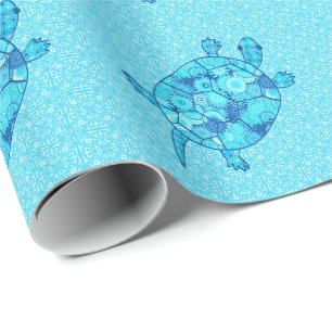 Papel De Presente Tartaruga do redemoinho do Fractal - azul do