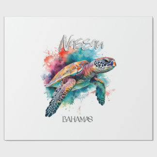 Papel De Presente Tartaruga Marinha das Bahamas Bandeira Bahamiana P
